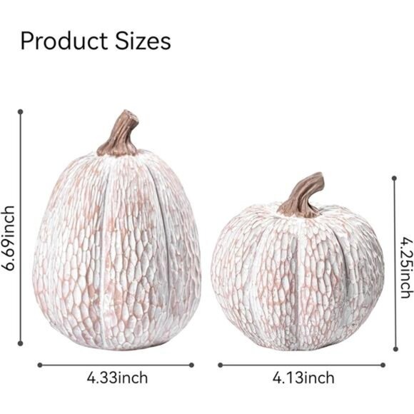 Artificial Pumpkin Decor Set of 2 White Brown Resin Pumpkins Fall Thanksgiving - Picture 2 of 7